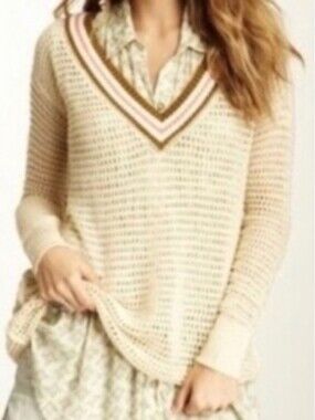 Free People ($128) We The Free Open Knit Crochet V-Neck Varsity Sweater